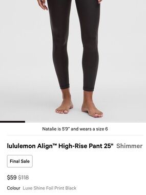 Lululemon Shimmer Align Leggings SZ 10